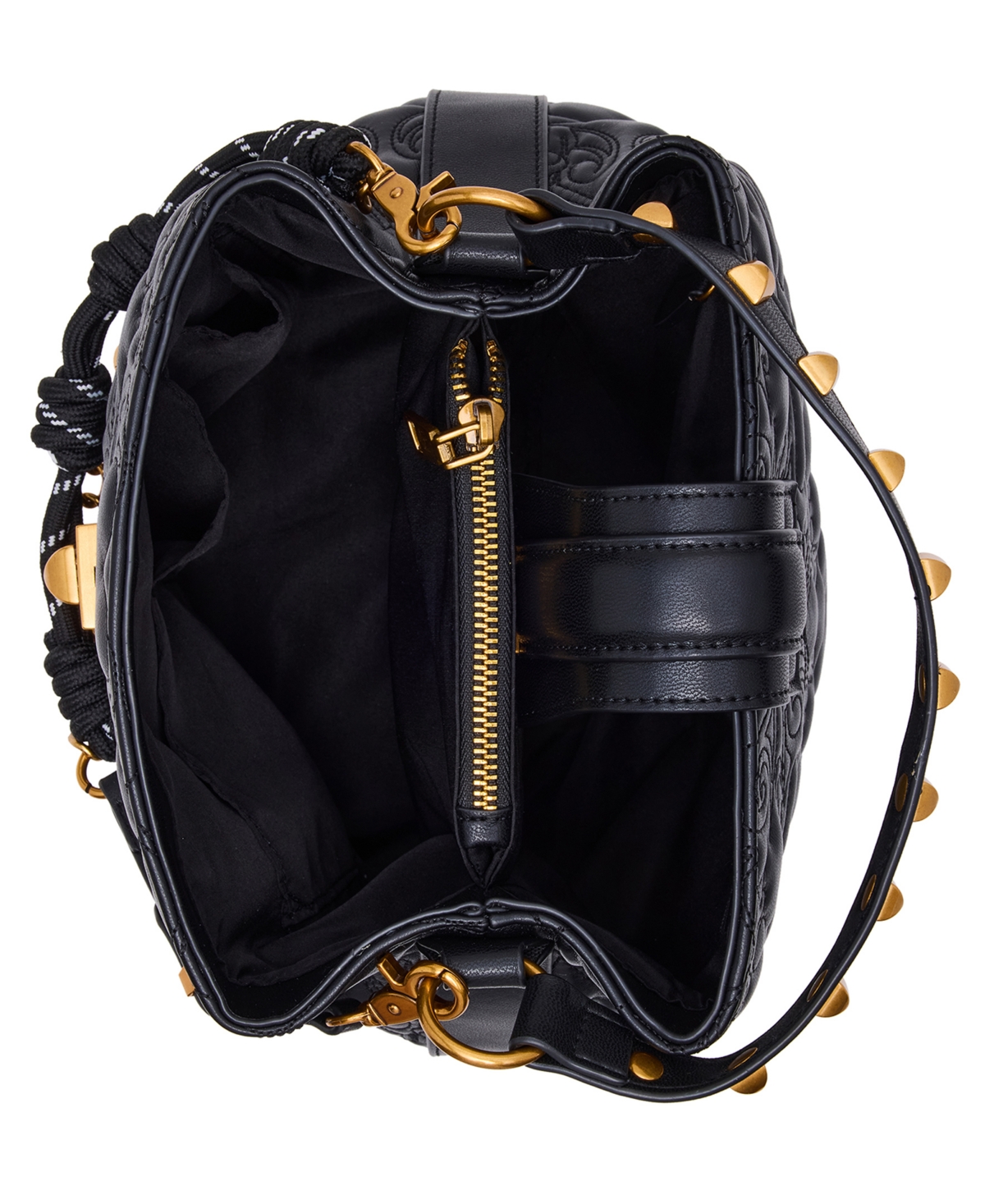 Betsey Johnson Quilted Small Bucket Bag In Black