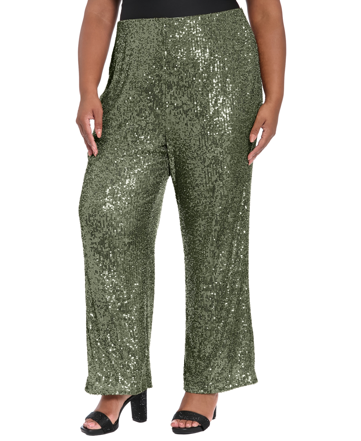 Muse Plus Size Sequin Pull On Pants In Green