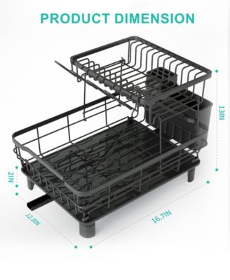 2-Tier Detachable Dish Drying Rack Stainless Steel Rack with Cutlery Box and Cup Holder
