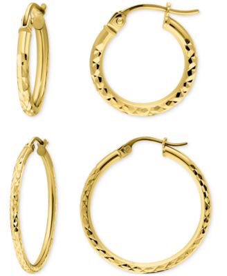 2-Pc. Set Textured Small Hoop Earrings in 18k Yellow Gold over Sterling Silver, Macy's Exclusive