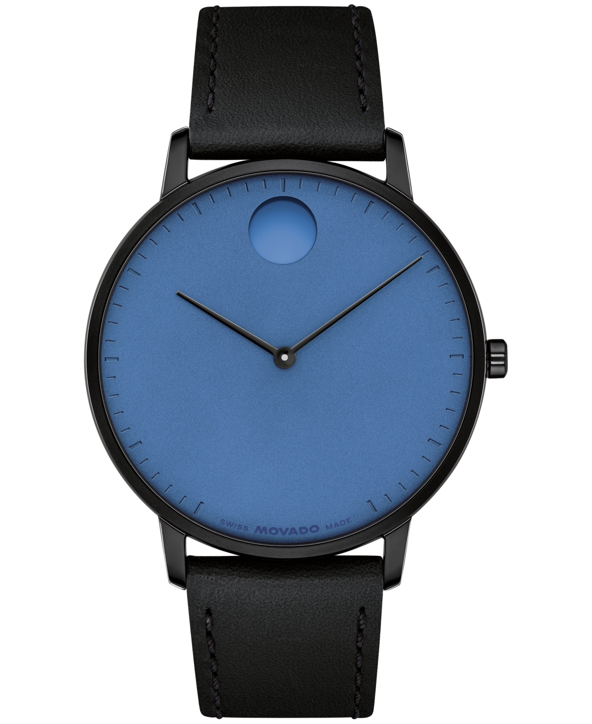 Movado Unisex Face Swiss Quartz Black Leather Watch, 41mm In Black