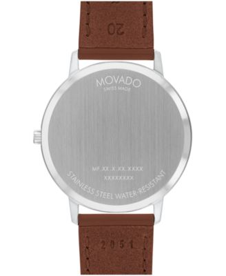 Unisex Face Swiss Quartz Cognac Leather Watch, 41mm