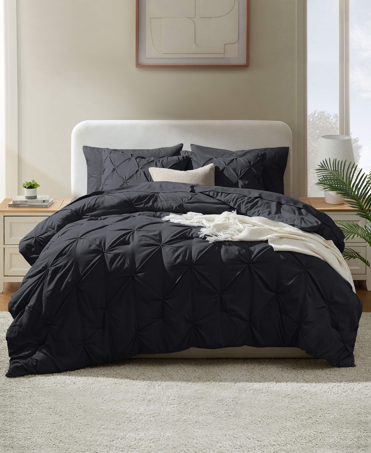 Nestl Luxury Soft Pinch Pleat 7-pc. Comforter Set, Queen In Black