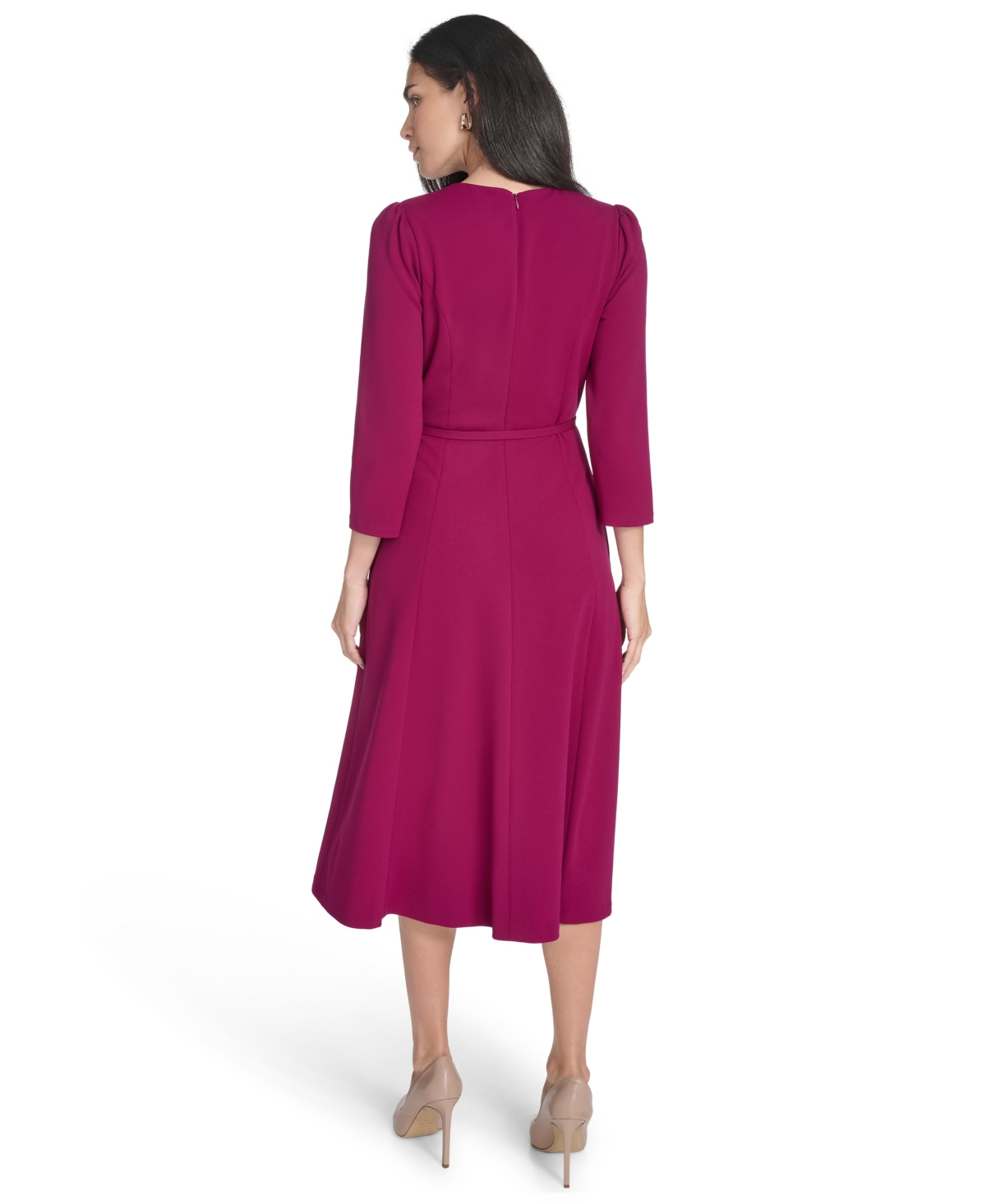 Jessica Howard Women's Jewel Neck 3/4-sleeve Midi Dress In Purple