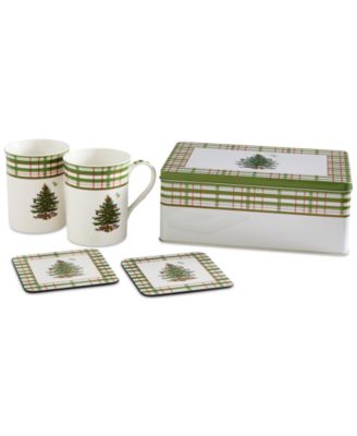 Christmas Tree Annual 5-Piece Mug &amp; Tin Coaster Set