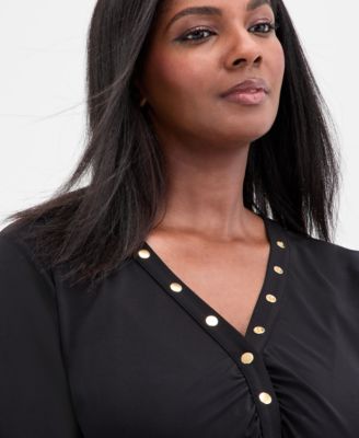 Plus Size V-Neck Long-Sleeve Blouse, Macy's Exclusive 