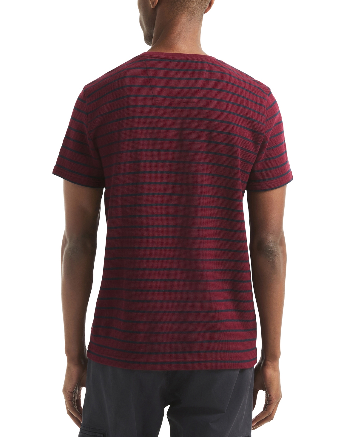 Nautica Mens Waffle Knit Striped Crewneck T-shirt In Burgundy