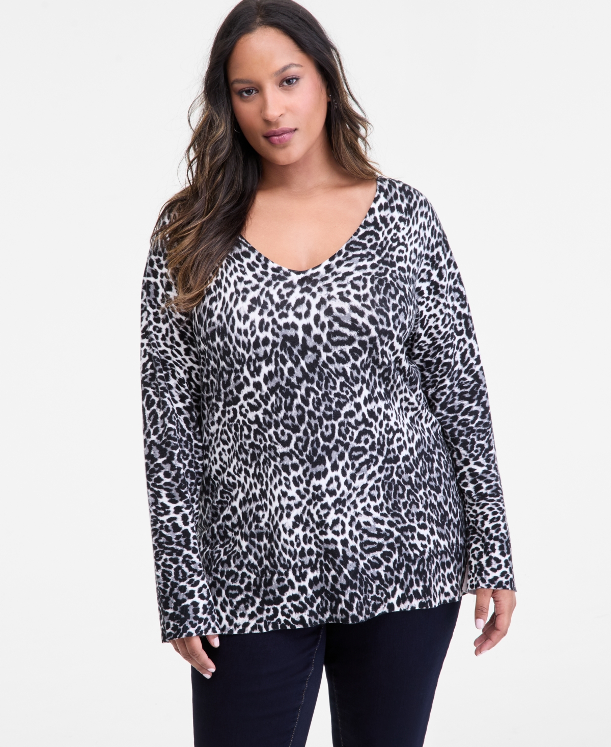 I.n.c. International Concepts Plus Animal-Print V-Neck Tunic, Macy's Exclusive