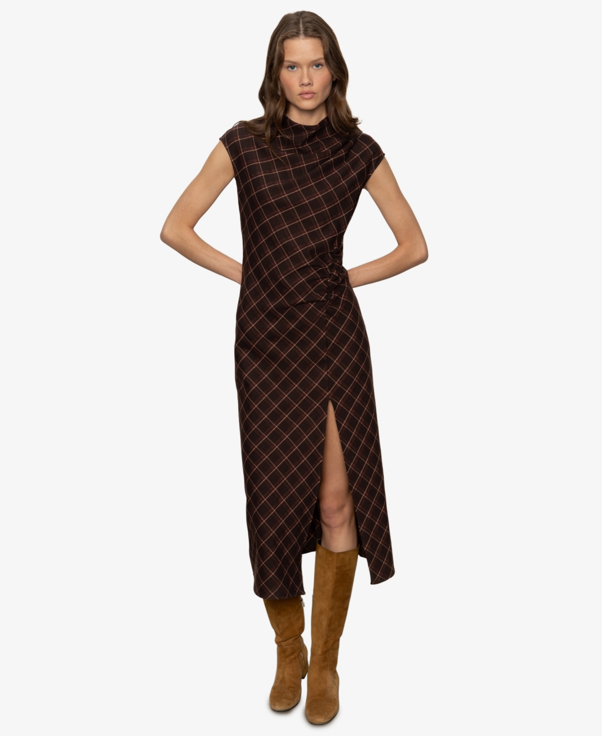 Sanctuary Autumn's Best Plaid Midi Dress In Brown