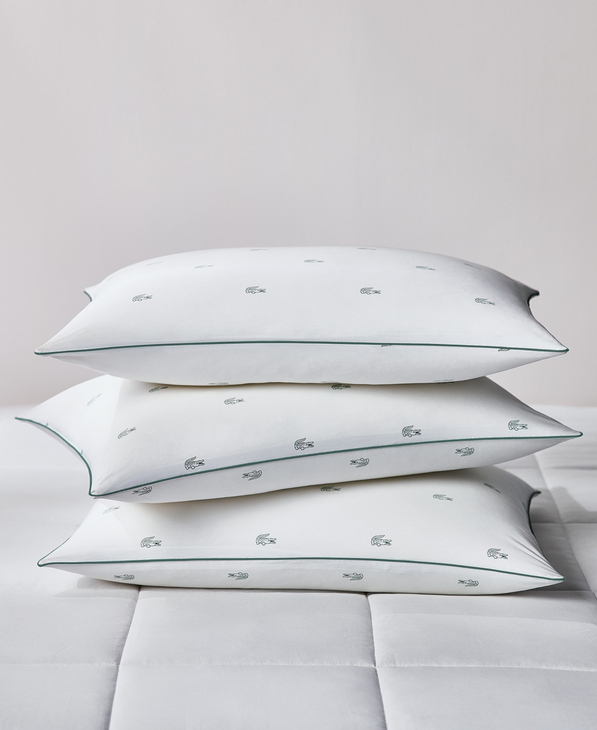 Lacoste Home Allover Crocs Cotton Firm Density Pillow, King In White