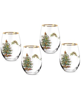 Spode - Christmas Tree Stemless Wine Glasses, Set of 4