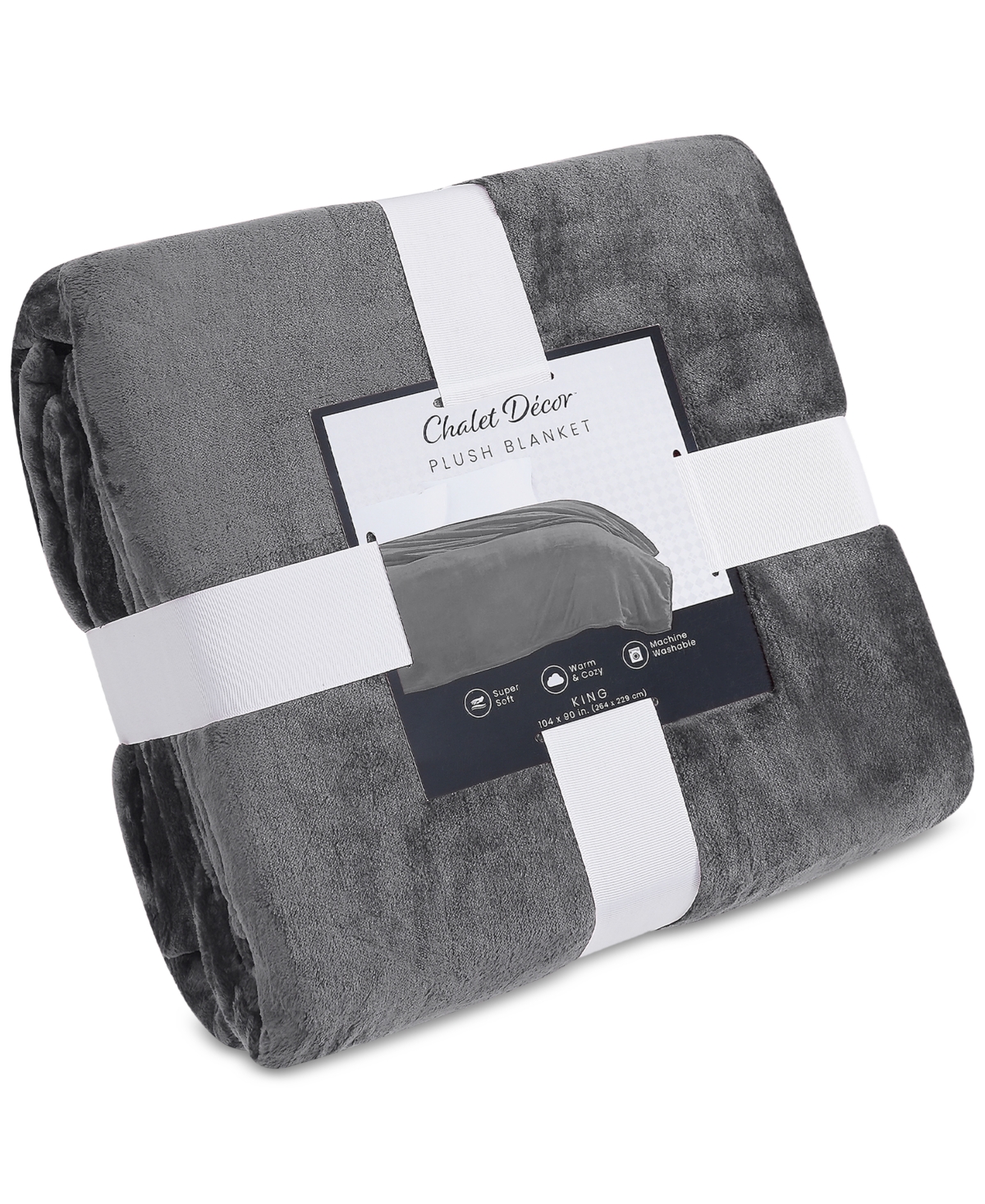 Chalet Decor Velvety Soft Plush Blanket, King In Gray
