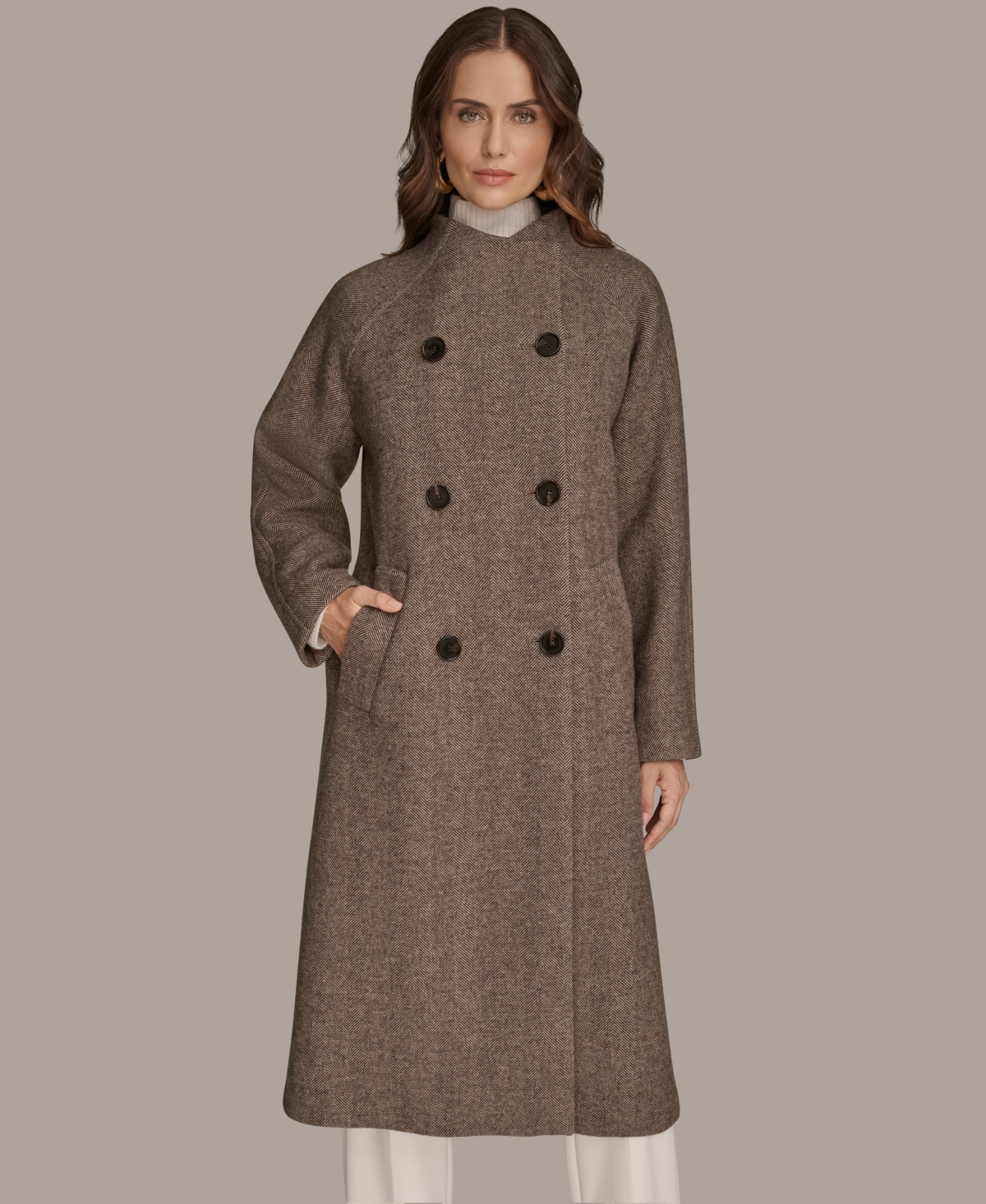 Donna Karan Women's Buttoned Maxi Wool-blend Coat In Brown