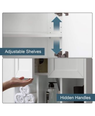 23x32" White Bathroom Wall Cabinet with Towel Bar & Adjustable Shelves - Over Storage for Bath, Kitchen, Laundry