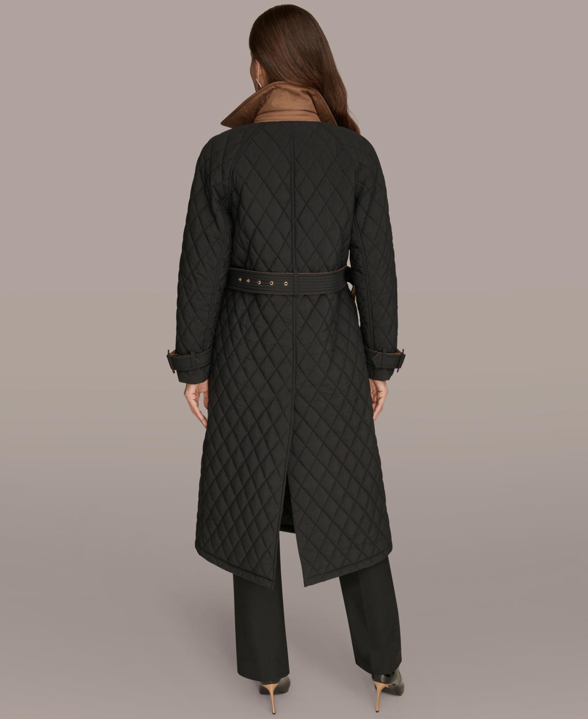 Donna Karan Women's Belted Maxi Quilted Coat In Black