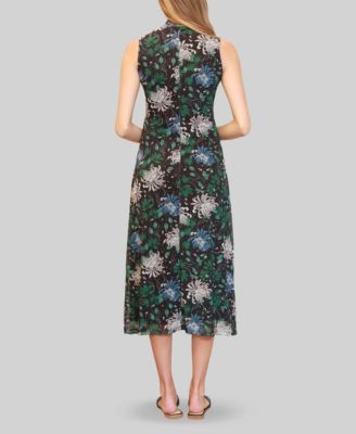 Almost Famous Juniors' Printed-Mesh Sleeveless Mock-Neck Midi Dress