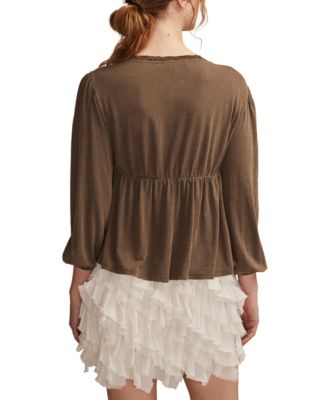 Women's Embroidered Yoke Square Neck Top