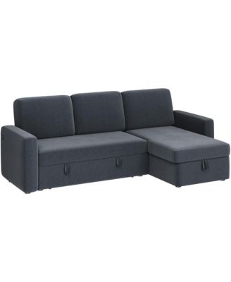 L-Shaped Reversible Sleeper Sectional Sofa with Chaise & USB & Type-C Ports Dark Gray