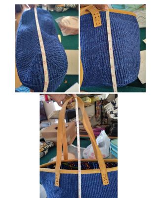 Nourishment Rectangular Handmade Laptop Work Sisal Straw Blue Basket Tote Handbag