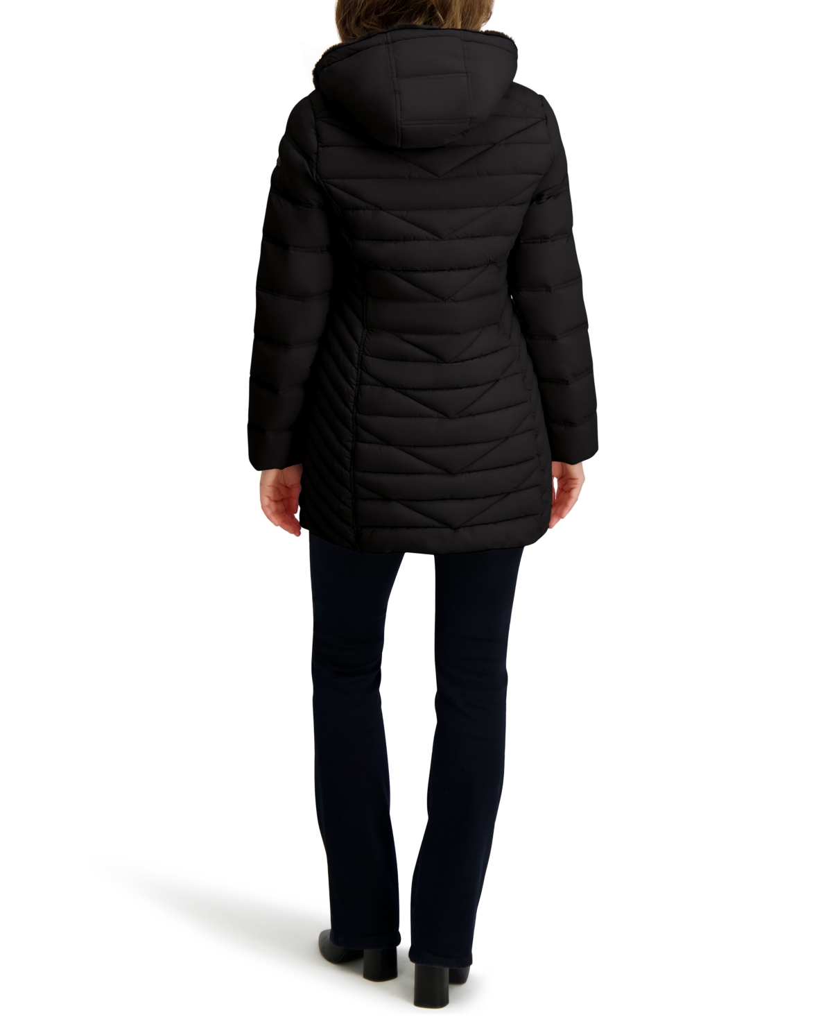 Nautica Women's Faux-fur-lined Hooded Puffer Coat In Black