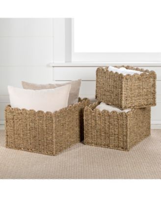 Arden Coastal Cottage Seagrass Scalloped Rectangular Organizing Storage Baskets (Set of 3)