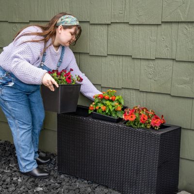 3-Section Wicker Planter Box for Indoor or Outdoor Use - Black