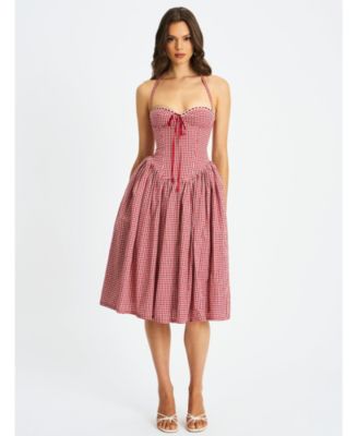 Women's Susanna Red Gingham Halter Drop Waist Midi Dress