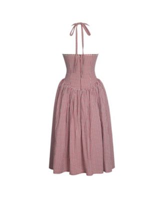 Women's Susanna Red Gingham Halter Drop Waist Midi Dress