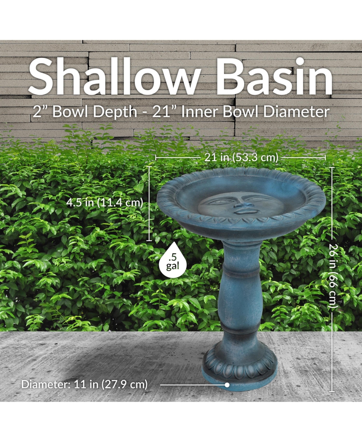 Sunnydaze Decor Outdoor Glass Fiber Reinforced Concrete Patio Garden Facade du Soleil Bird Bath - 26"