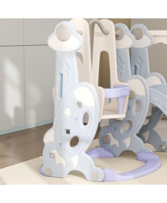 4 in 1 Toddler Slide and Swing Set w/ Climber, Basketball Hoop,