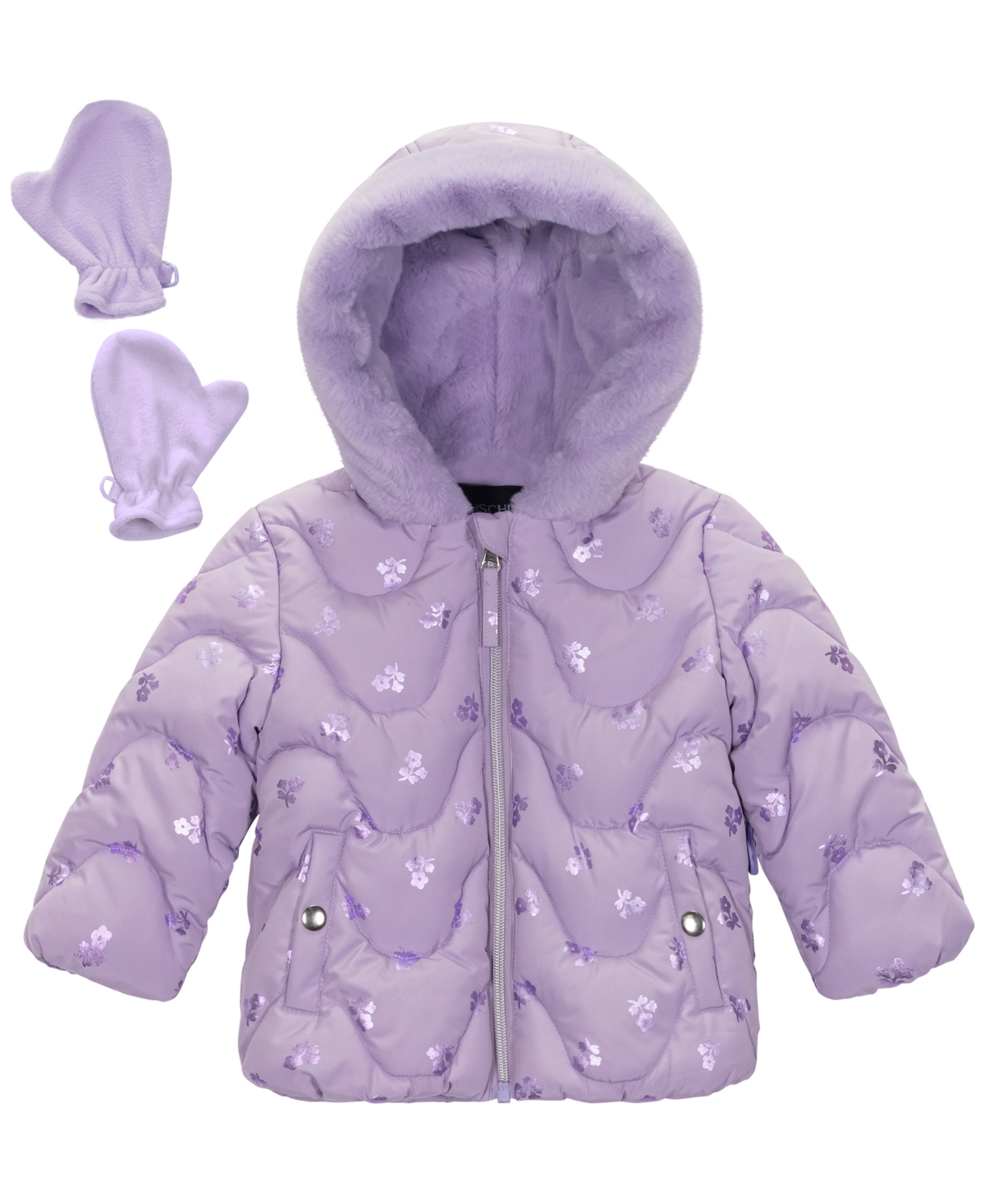S Rothschild & Co Baby Girls 2-piece Print Wave Jacket And Mittens Set In Purple