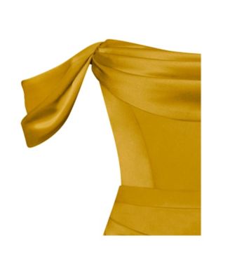 Women's Ivona Gold Halter Neck Double Duchess Satin Gown