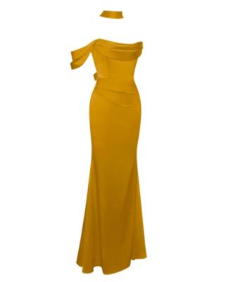 Women's Ivona Gold Halter Neck Double Duchess Satin Gown