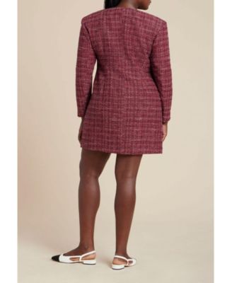 Women's Plus Size Tweed Long Sleeve Mini Dress
