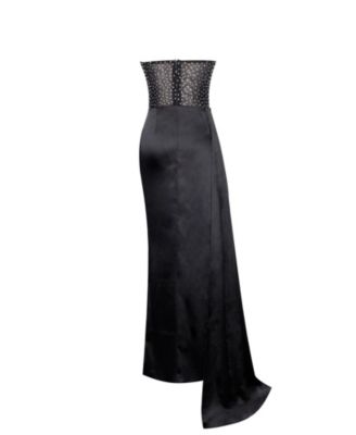 Women's Holly Black Crystallized Corset High Slit Satin Gown