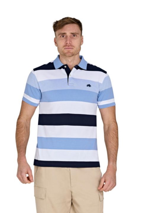 Мужское поло Raging Bull Birdseye Hoop Pique Polo, цвет: Небесно-голубой