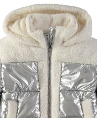 Sam Edelman Big Girls Metallic Mixed Media Puffer Jacket