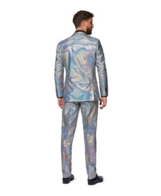 Men's Silver Suit - New Years And Christmas Party Costume - Metallic Shiny Silver - Includes Blazer, Pants and Tie