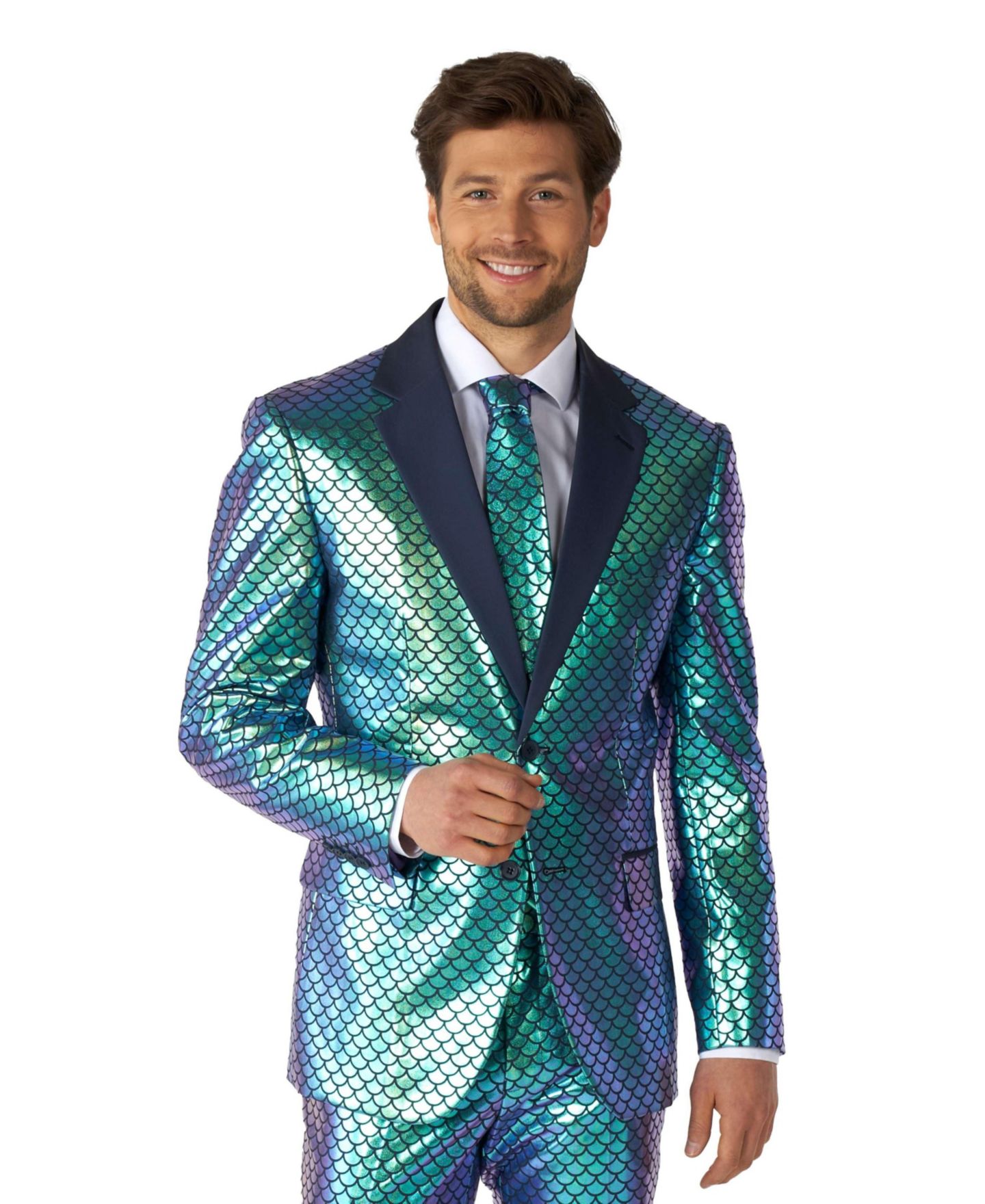 Мужские брюки OppoSuits Silver Suit - New Years And Christmas Party Costume - Metallic Shiny Silver - Includes Blazer, Pants and Tie, цвет: Синий — фото 3