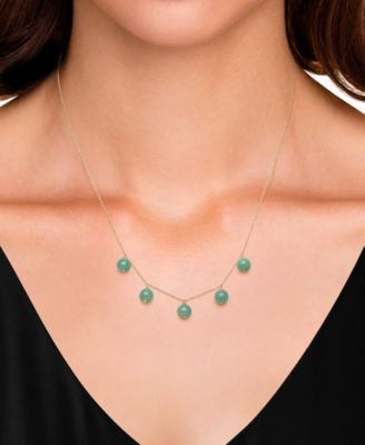 Dyed Green Jade Dangle Bead 18" Collar Necklace in 10k Gold