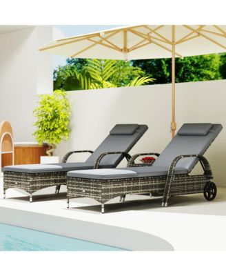 Pool Furniture, 2 Lounge Chairs & Table, Wheels, Dark
