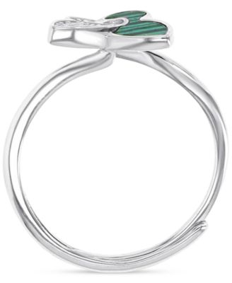 Malachite and Cubic Zirconia Butterfly Ring and Necklace Set in Sterling Silver