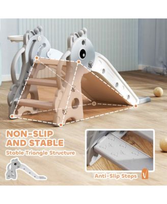 Kids Slide with Climber and Basketball Hoop, 3-in-1 Baby Slide,