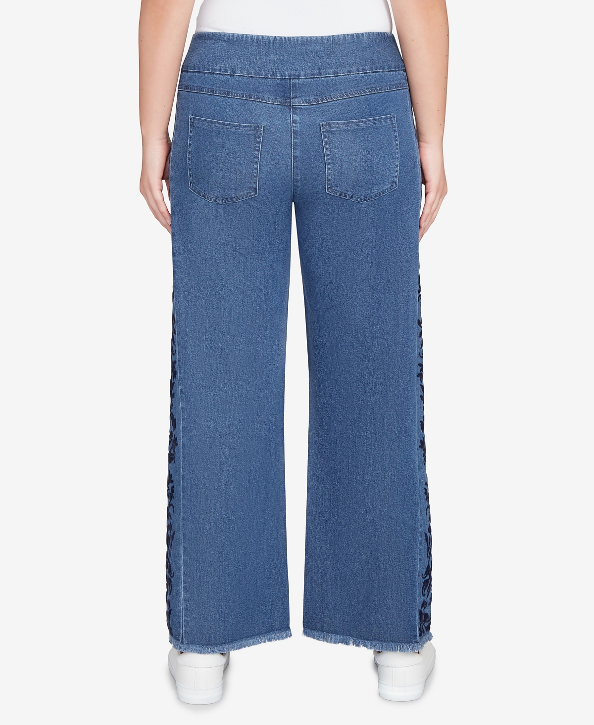 Ruby Rd. Petite Flocked Bootcut Ankle Jeans In Blue