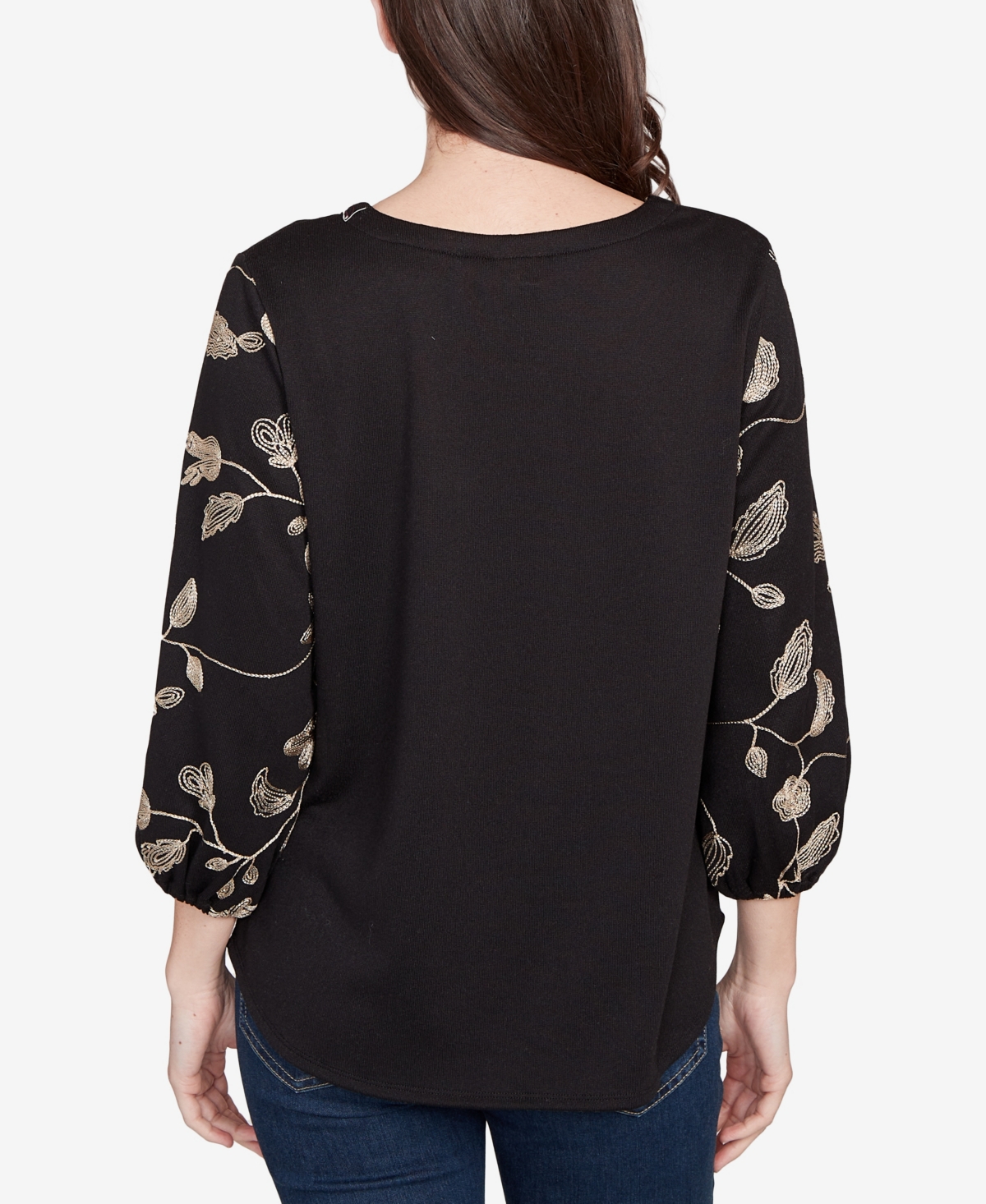 Ruby Rd. Petite Metallic Embroidered Floral Top In Black
