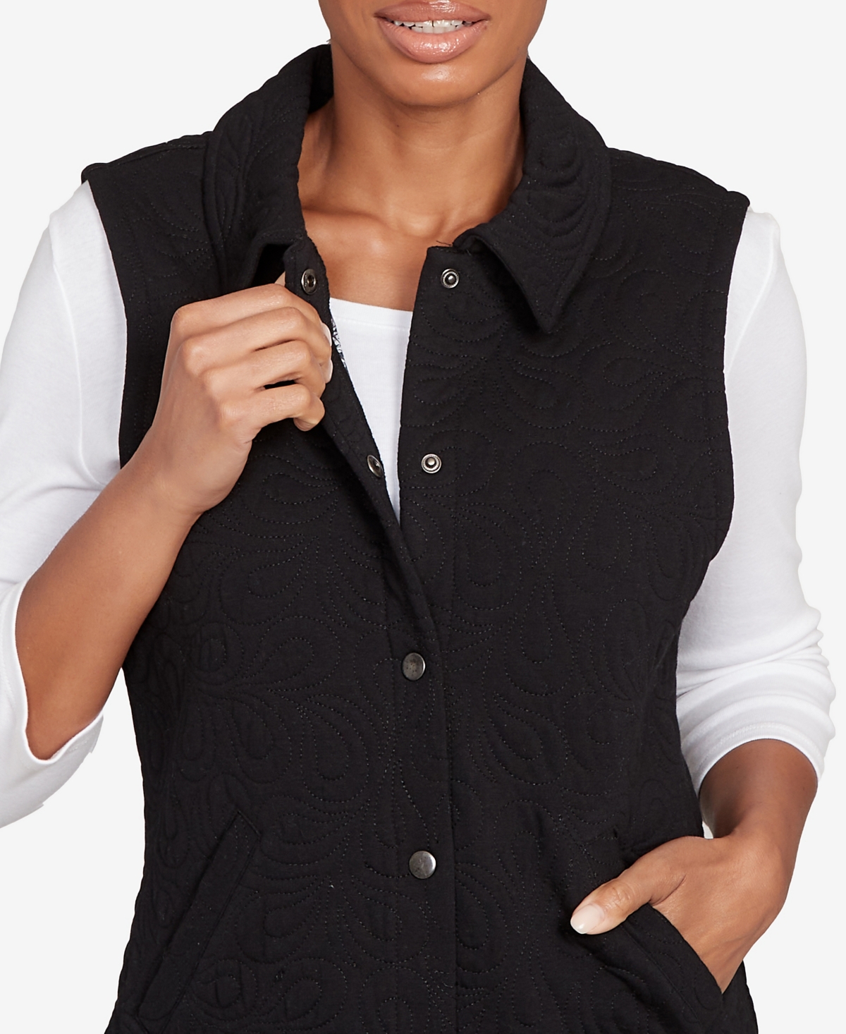 Ruby Rd. Petite Quilted Terry Inner Beauty Vest Jacket In Multi