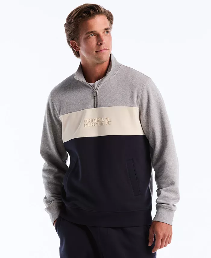 Men's Color-Blocked Fleece Zip Pull On Sweatshirt