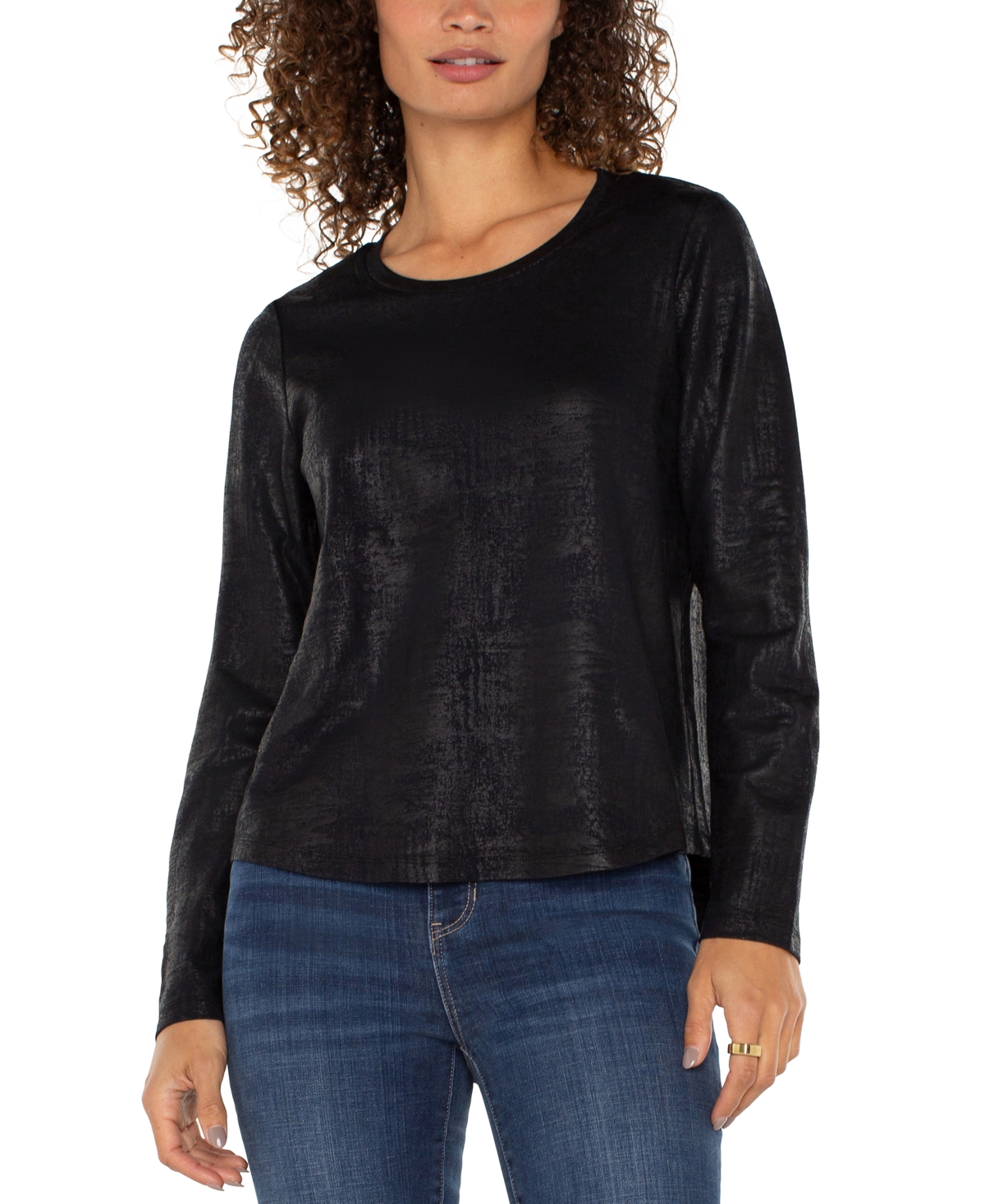 Liverpool Los Angeles Petite Long Sleeve Knit Top In Black