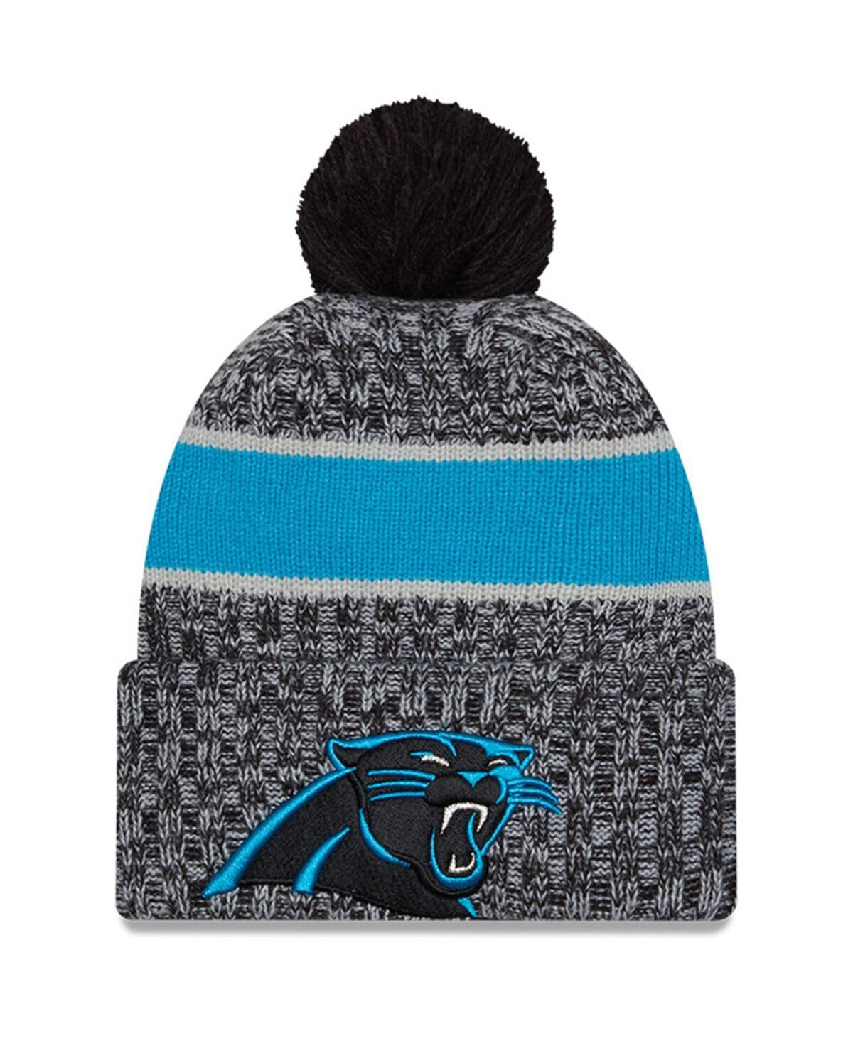 New Era Men's Black Carolina Panthers 2023 Sideline Cuffed Pom with Knit Hat