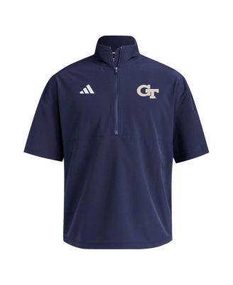 Men's Navy Georgia Tech Yellow Jackets Woven Quarter-Zip Short Sleeve Pullover Hoodie